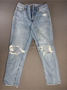 American Eagle Mom Jeans Womens 6 Short Petite Blue Distressed Knees Ripped